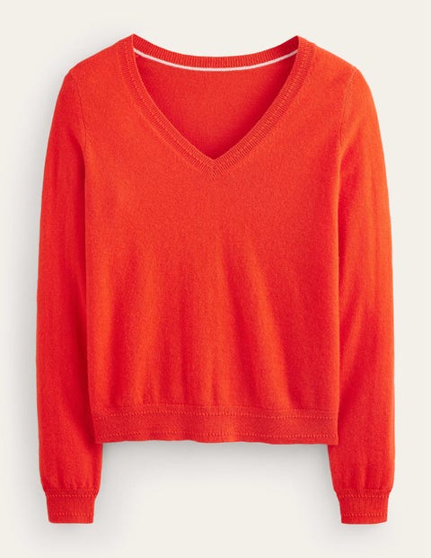 Eva Cashmere V-Neck Jumper Orange Women Boden