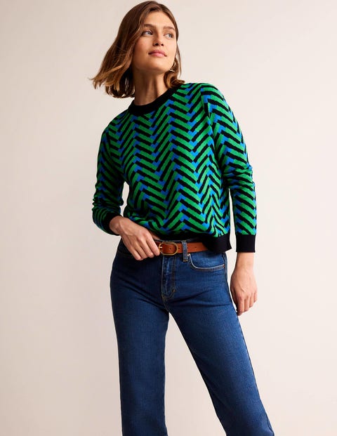 Jacquard-Pullover - Pigmentgrün, Chevron Geo