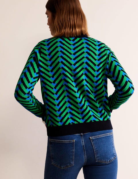 Jacquard Jumper - Pigment Green, Chevron Geo | Boden UK