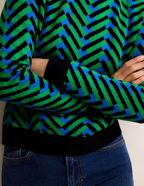 Jacquard Jumper - Pigment Green, Chevron Geo | Boden UK