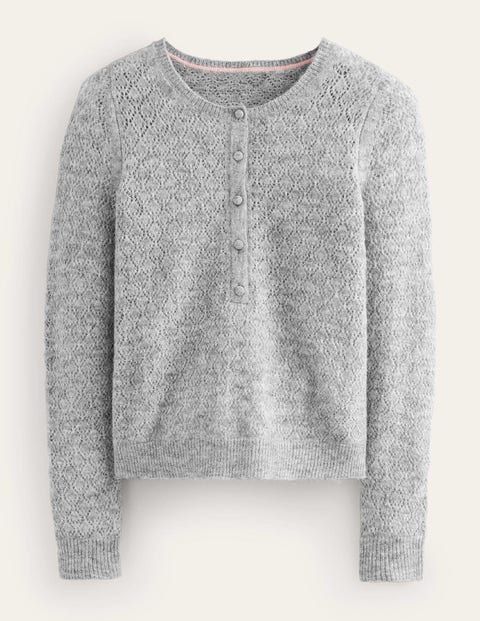 Fluffy Henley Pointelle Jumper Grey Women Boden