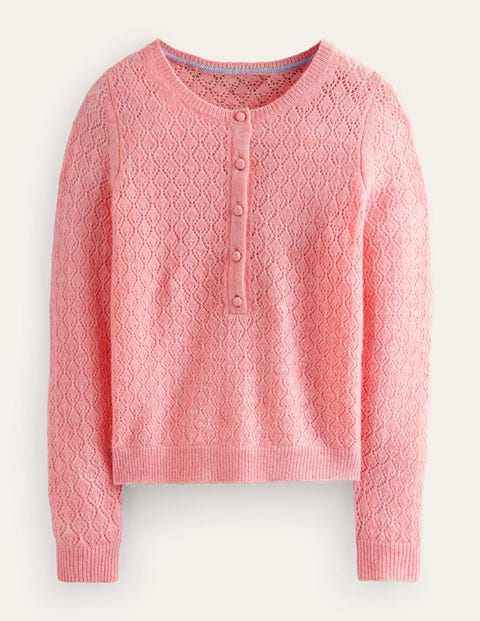 Fluffy Henley Pointelle Jumper Pink Women Boden