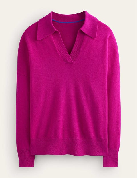 Boden Collared Cashmere Henley Magenta Women