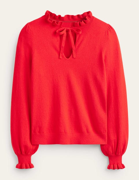 Boden Ruffle Tie-neck Sweater Brilliant Red Women