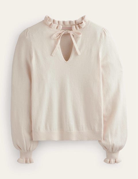 Ruffle Tie-Neck Jumper Ivory Women Boden