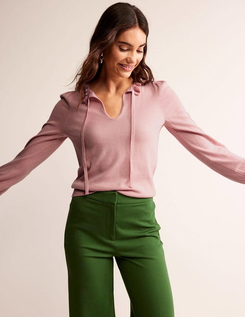 Ruffle Tie-Neck Sweater - Peachskin | Boden US Ruffle Tie-Neck Sweater - Peachskin | Boden US