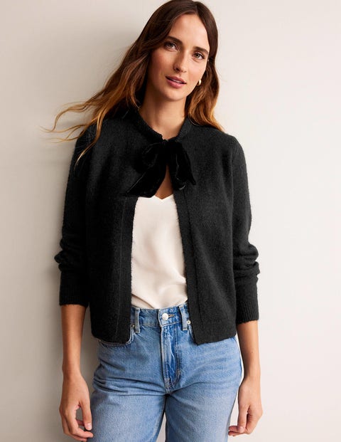 Fluffy Bow Cardigan - Black | Boden US