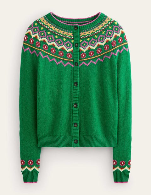 Boden Edie Fair Isle Cardigan Green Fair Isle Women