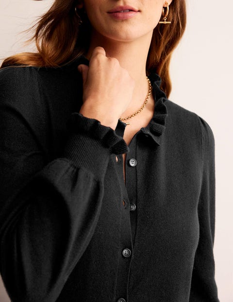 Ruffle Neck Cardigan Black