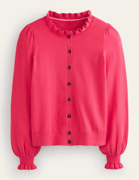 Boden Ruffle Neck Cardigan Raspberry Women