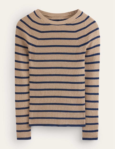 Boden Effie Sparkle Stripe Sweater Camel And Navy Stripe Women