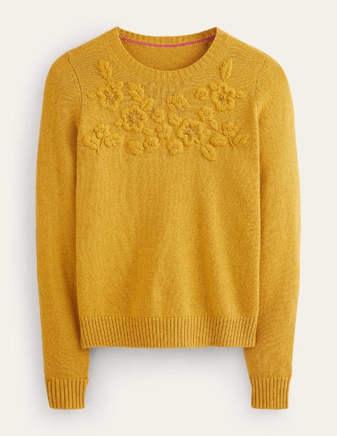 Embroidered Crew Neck Jumper Yellow Women Boden