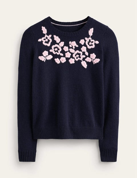 Boden Embroidered Crew-neck Sweater Navy Women