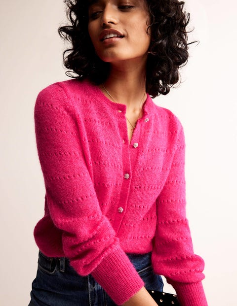 Fluffy Textured Cardigan - Vibrant Pink | Boden UK