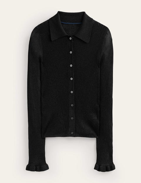 Boden Sparkle Rib Collared Cardigan Black Women