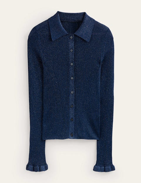 Boden Sparkle Rib Collared Cardigan Atlantic Blue Women