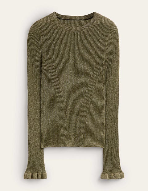 Boden Sparkle Rib Party Sweater Olive Metallic Women