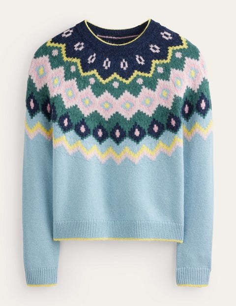 BODEN HETTIE FLUFFY FAIR ISLE SWEATER GREEN SMOKE FAIR ISLE WOMEN BODEN