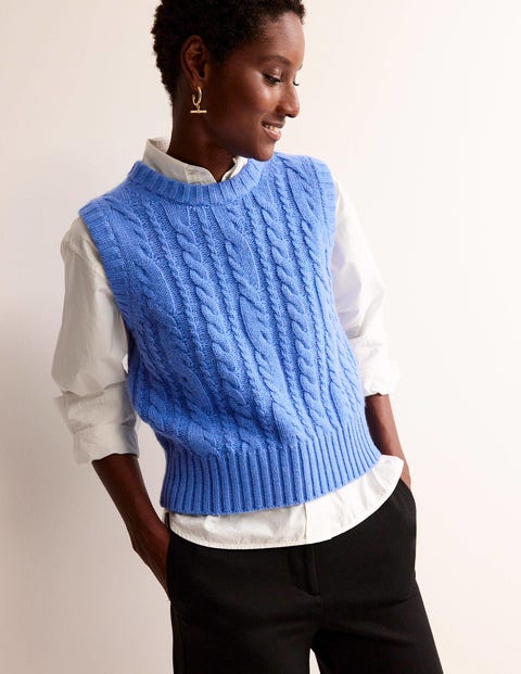 Cable Crew Neck Sweater Vest - Bright Cobalt