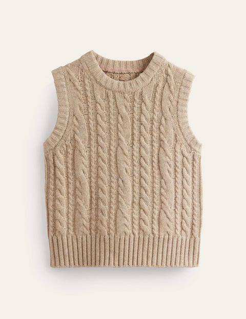 Boden Cable Crew Neck Tank Chinchilla Melange Women