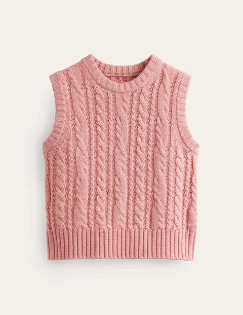 Boden Cable Crew Neck Tank Chalky Pink Women