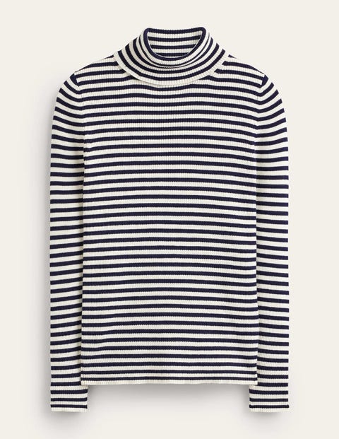 Boden Catriona Roll Neck Sweater Navy And Ivory Women