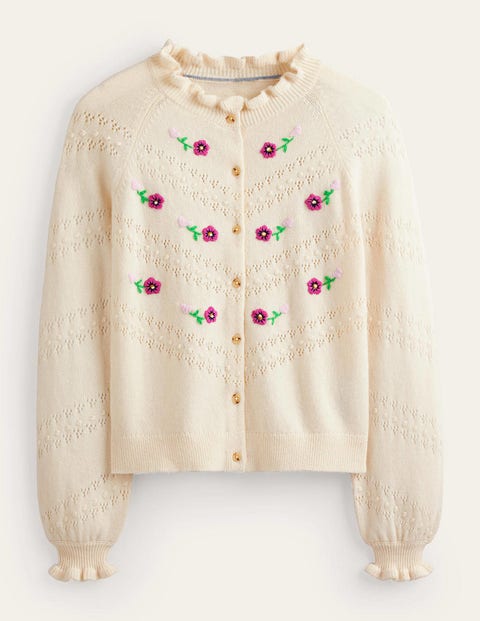Boden Floral Embroidered Cardigan Warm Ivory Women