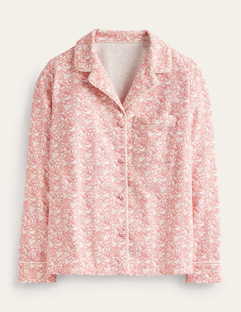 Boden Brushed Cotton Pyjama Shirt Rosette Blush, Forest Meadow Women