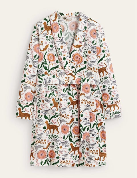Cotton-Sateen Dressing Gown - Ivory, Jungle Flora | Boden UK
