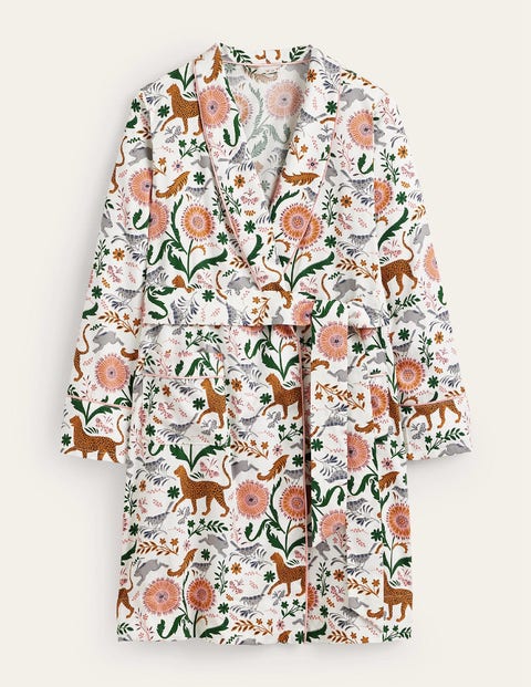 Boden Cotton-sateen Dressing Gown Ivory, Jungle Flora Women