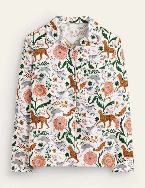 Boden Cotton-sateen Pajama Shirt Ivory, Jungle Flora Women