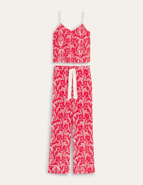 Boden Silk Pyjama Set Hot Pepper, Peacock Women