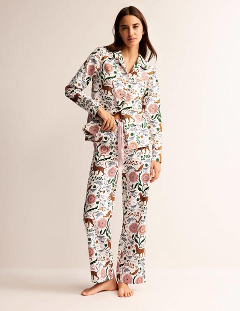 Cotton-Sateen Pajama Bottoms - Ivory, Jungle Flora