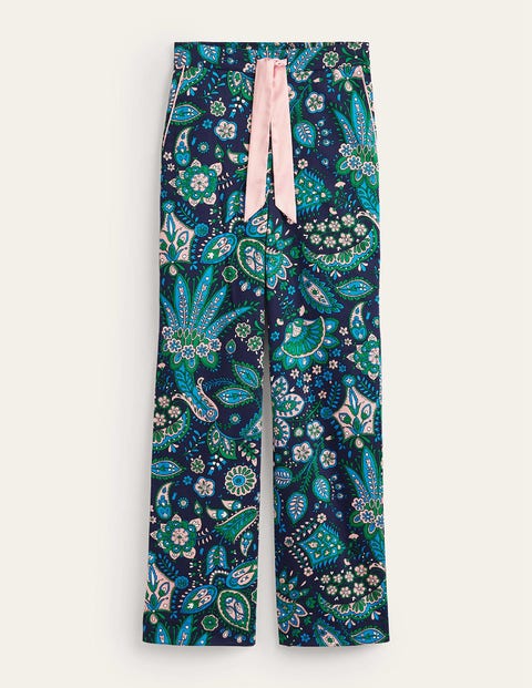 Schlafanzughose aus Baumwollsatin Damen Boden, Bunt, Azaleenblüte