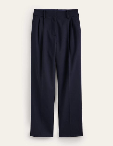 Pleat-Front Tapered Pants - Navy | Boden US