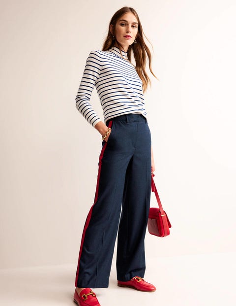 Westbourne Wool Trousers Navy with Red Stripe Women Boden, Navy with Red Stripe