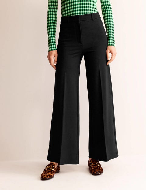 Wide Leg Ponte Trousers - BLACK