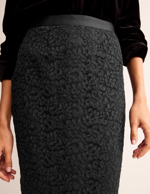 Lace Midi Skirt - Black