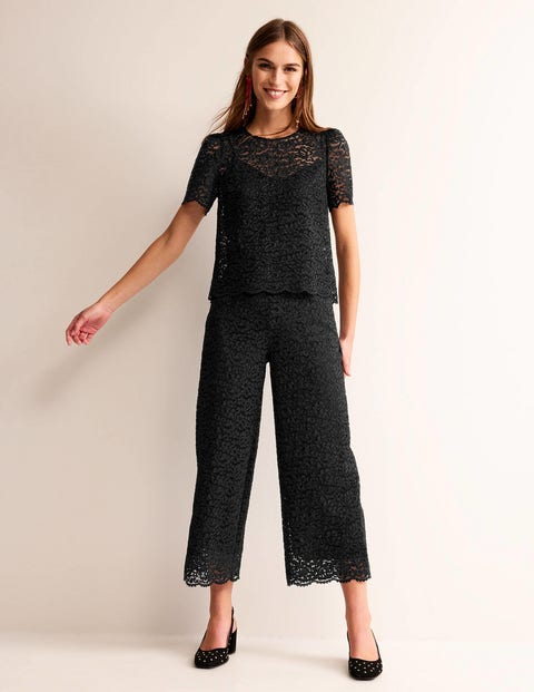 Cropped Wide-Leg Lace Trousers Black Women Boden, Black