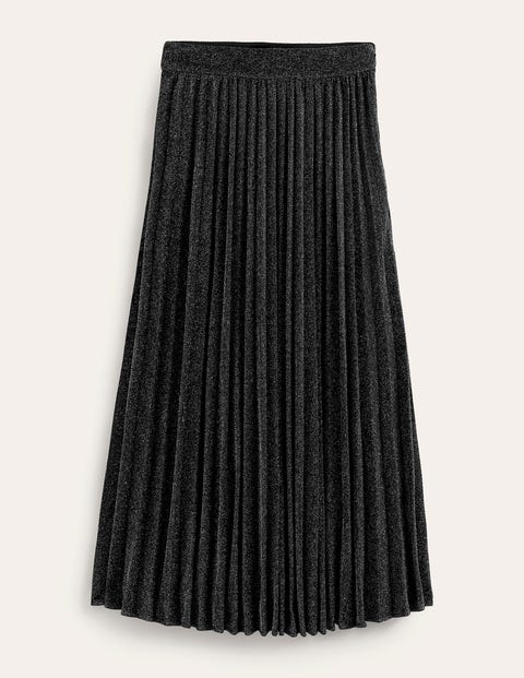 Boden Jersey Metallic Pleated Skirt Black Sparkle Women