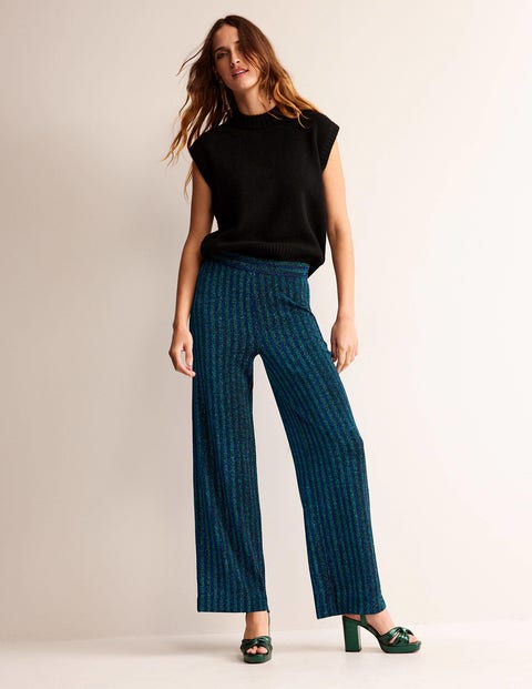 Jersey Metallic Pants - Green / Navy Stripe