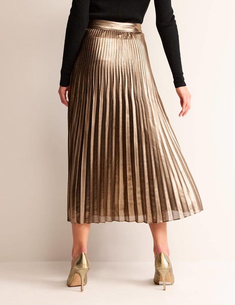 Buy Styli Gold High Waist Tweed Midi Skirt online