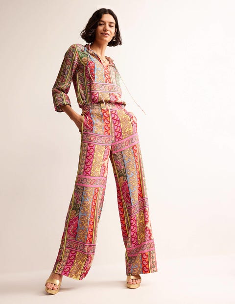 Fluid Wide-Leg Trousers Multi, Patchwork Women Boden, Multi, Patchwork