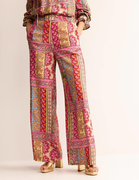 Fluid Wide-Leg Pants - Multi, Patchwork