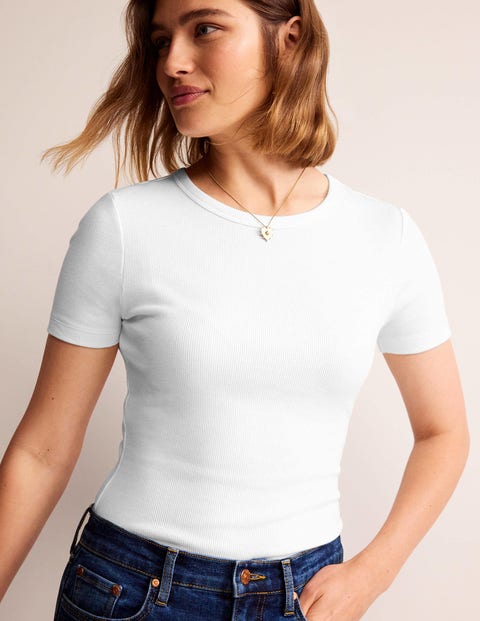 Cotton Ribbed T-Shirt - White | Boden UK