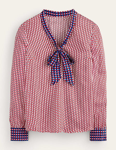 Pussy-Bow Satin Blouse Red Women Boden