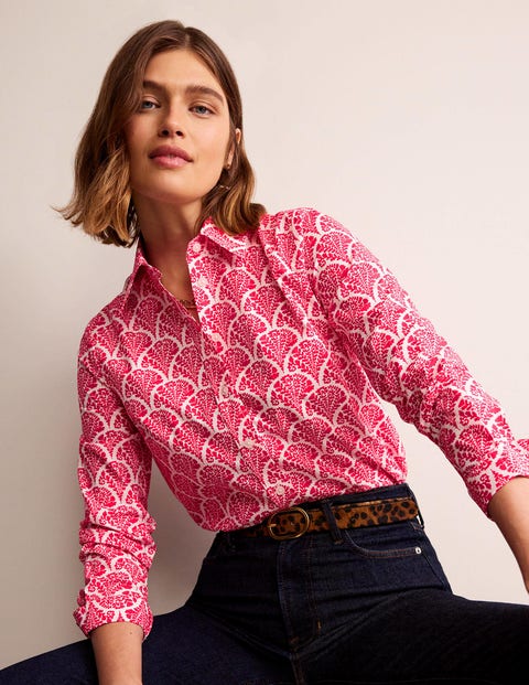 Sienna Cotton Shirt - Raspberry, Blossomy