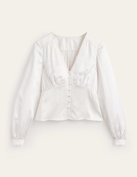 V-Neck Rouleaux Button Top - Ivory | Boden US