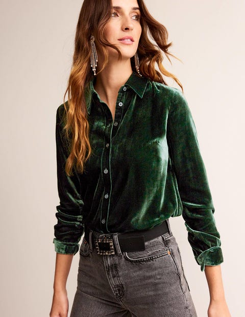 Sienna Velvet Shirt - Chatsworth Green | Boden US