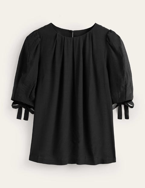 Oberteil mit Organza-Puffärmeln Damen Boden, Schwarz